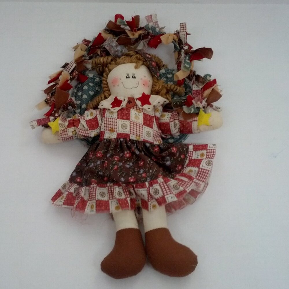 Vintage rustic country shabby chic decor hanging stuffed fabric angel rag doll